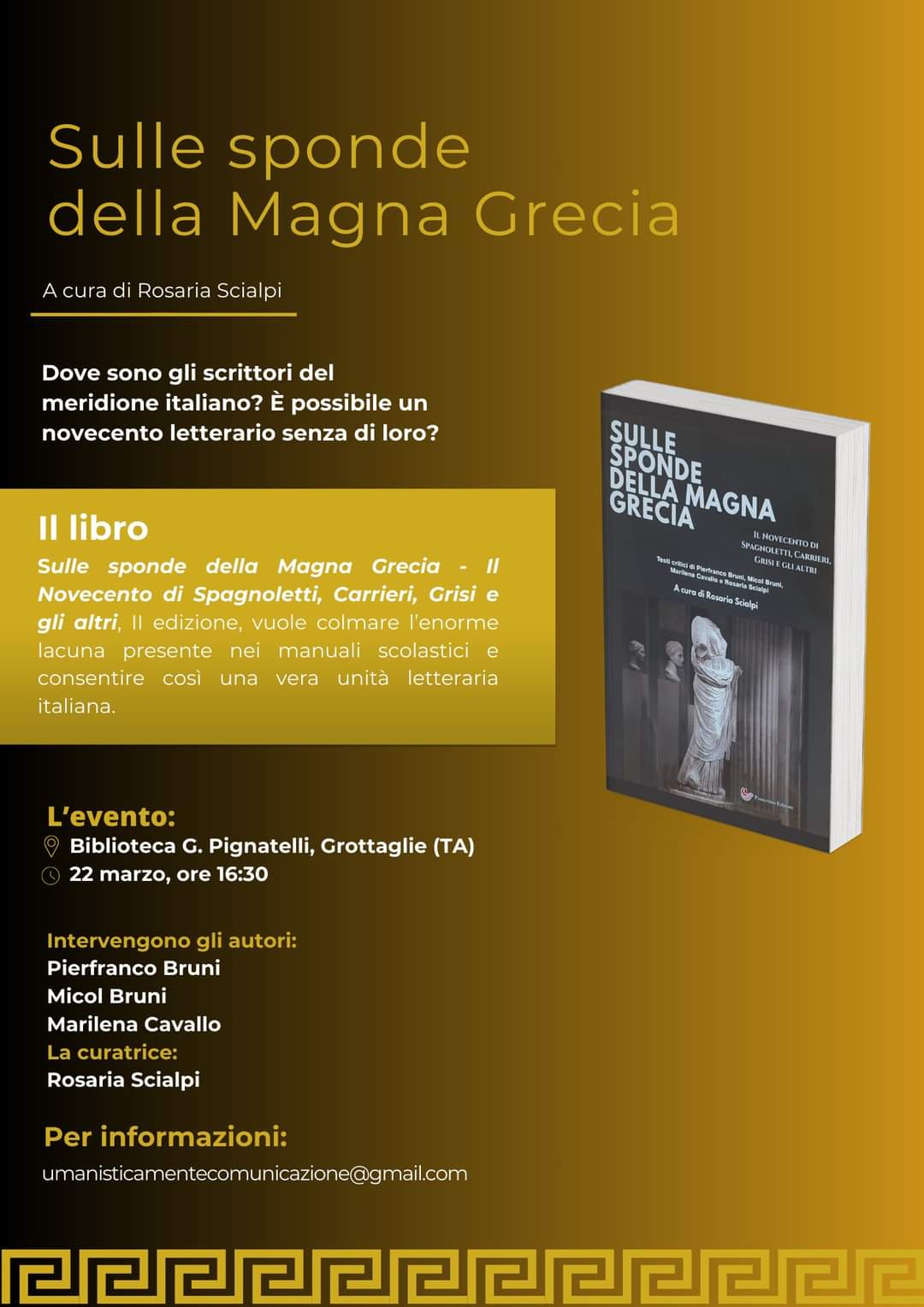 Sulle sponde della Magna Grecia: presentazione a Grottaglie del saggio che apre a nuovi percorsi di studio sulla letteratura del Novecento
